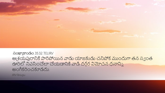 సంఖ్యాకాండం 35:32 TELIRV Desktop Wallpaper - ఆశ్రయపురానికి - Desktop Bible Verse Wallpaper
