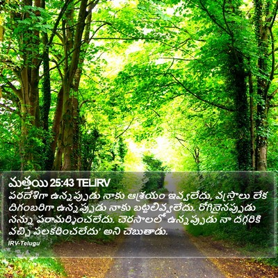 మత్తయి 25:43 TELIRV Bible Verse Image