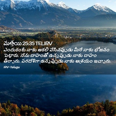 Picture 02 - మత్తయి 25:35 TELIRV - ఎందుకంటే నాకు - Bible Verse Picture