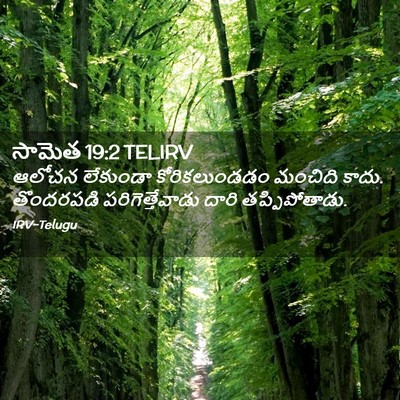 Picture 02 - సామెత 19:2 TELIRV - ఆలోచన లేకుండా - Bible Verse Picture