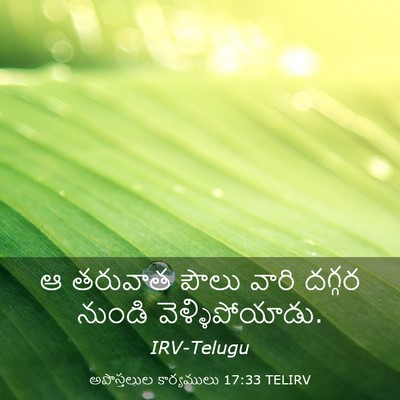 Picture 03 - అపొస్తలుల కార్యములు 17:33 TELIRV - ఆ తరువాత పౌలు వారి - Bible Verse Picture