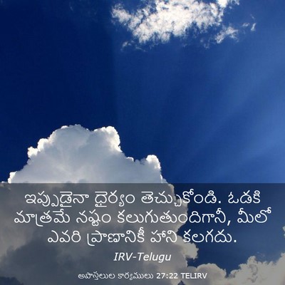 Picture 03 - అపొస్తలుల కార్యములు 27:22 TELIRV - ఇప్పుడైనా ధైర్యం - Bible Verse Picture