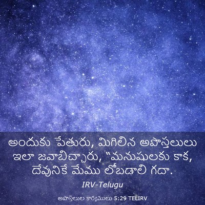 Picture 03 - అపొస్తలుల కార్యములు 5:29 TELIRV - అందుకు పేతురు, - Bible Verse Picture