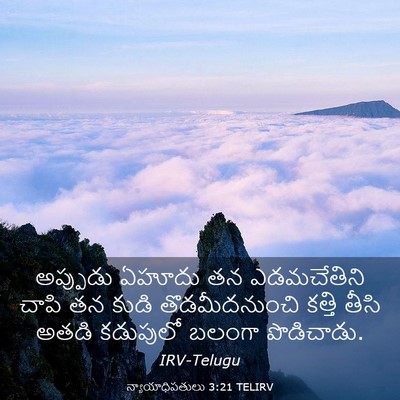 Picture 03 - న్యాయాధిపతులు 3:21 TELIRV - అప్పుడు ఏహూదు తన - Bible Verse Picture