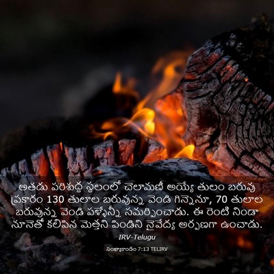 Picture 03 - సంఖ్యాకాండం 7:13 TELIRV - అతడు పరిశుద్ధ - Bible Verse Picture