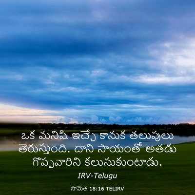 Picture 03 - సామెత 18:16 TELIRV - ఒక మనిషి ఇచ్చే - Bible Verse Picture