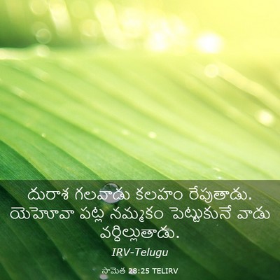 Picture 03 - సామెత 28:25 TELIRV - దురాశ గలవాడు కలహం - Bible Verse Picture