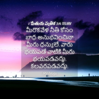 Picture 04 - 1 పేతురు పత్రిక 3:14 TELIRV - మీరొకవేళ నీతి - Bible Verse Picture