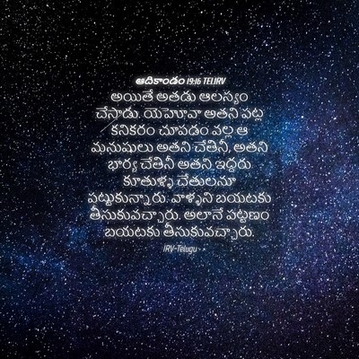 Picture 04 - ఆదికాండం 19:16 TELIRV - అయితే అతడు ఆలస్యం - Bible Verse Picture