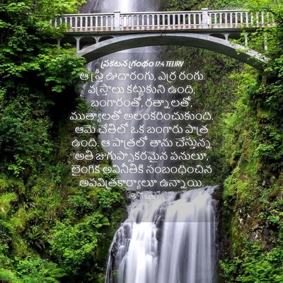 Picture 04 - ప్రకటన గ్రంథం 17:4 TELIRV - ఆ స్త్రీ ఊదారంగు, - Bible Verse Picture