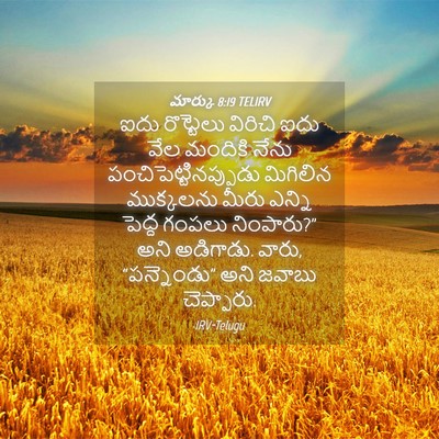 Picture 04 - మార్కు 8:19 TELIRV - ఐదు రొట్టెలు - Bible Verse Picture