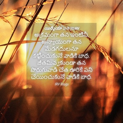 Picture 04 - యిర్మీయా 22:13 TELIRV - అక్రమంగా తన - Bible Verse Picture