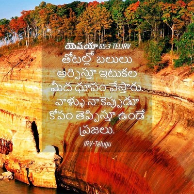 Picture 04 - యెషయా 65:3 TELIRV - తోటల్లో బలులు - Bible Verse Picture