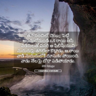 Picture 05 - 1 సమూయేలు 17:49 TELIRV - తన సంచిలో చెయ్యి - Bible Verse Picture