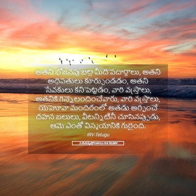 Picture 05 - 2 దినవృత్తాంతాలు 9:4 TELIRV - అతని భోజనపు బల్ల - Bible Verse Picture