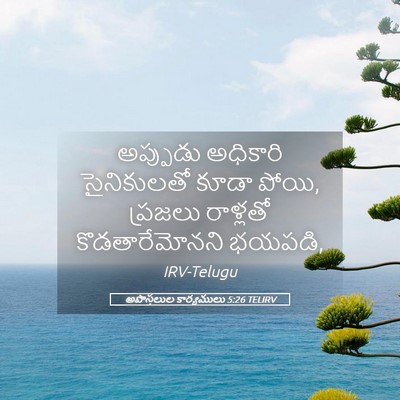 Picture 05 - అపొస్తలుల కార్యములు 5:26 TELIRV - అప్పుడు అధికారి - Bible Verse Picture