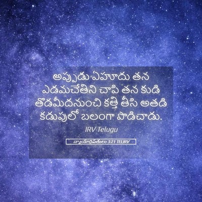 Picture 05 - న్యాయాధిపతులు 3:21 TELIRV - అప్పుడు ఏహూదు తన - Bible Verse Picture