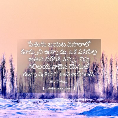 Picture 05 - మత్తయి 26:69 TELIRV - పేతురు బయట - Bible Verse Picture