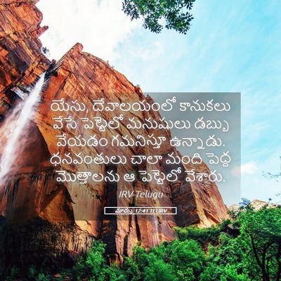 Picture 05 - మార్కు 12:41 TELIRV - యేసు, దేవాలయంలో - Bible Verse Picture