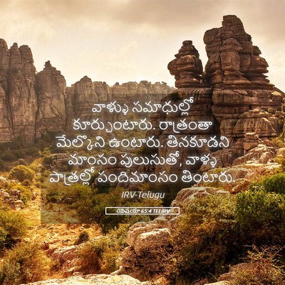 Picture 05 - యెషయా 65:4 TELIRV - వాళ్ళు సమాధుల్లో - Bible Verse Picture