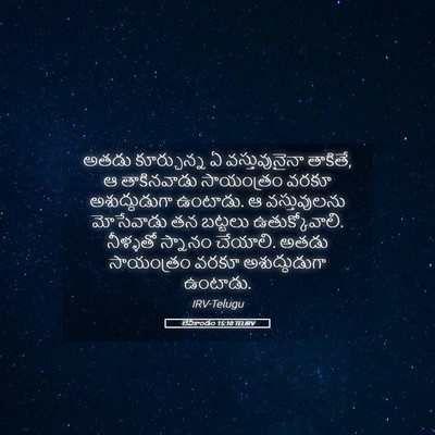 Picture 05 - లేవీకాండం 15:10 TELIRV - అతడు కూర్చున్న ఏ - Bible Verse Picture
