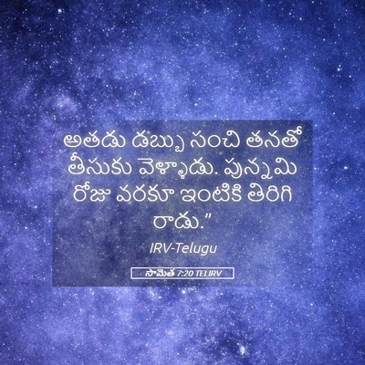 Picture 05 - సామెత 7:20 TELIRV - అతడు డబ్బు సంచి - Bible Verse Picture