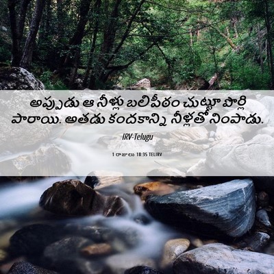 Picture 06 - 1 రాజులు 18:35 TELIRV - అప్పుడు ఆ నీళ్లు - Bible Verse Picture