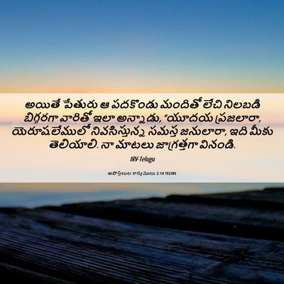 Picture 06 - అపొస్తలుల కార్యములు 2:14 TELIRV - అయితే పేతురు ఆ - Bible Verse Picture
