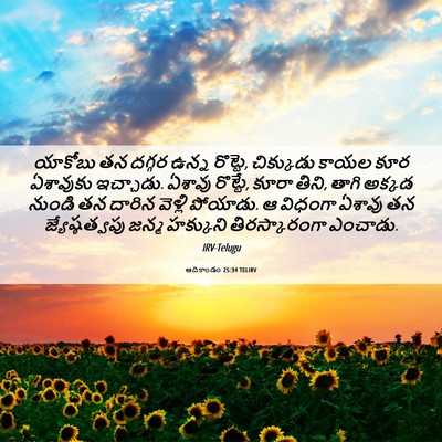 Picture 06 - ఆదికాండం 25:34 TELIRV - యాకోబు తన దగ్గర - Bible Verse Picture
