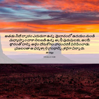 Picture 06 - నెహెమ్యా 8:3 TELIRV - అతడు నీటి ద్వారం - Bible Verse Picture
