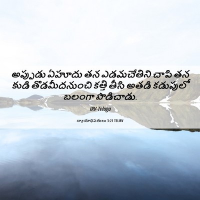 Picture 06 - న్యాయాధిపతులు 3:21 TELIRV - అప్పుడు ఏహూదు తన - Bible Verse Picture