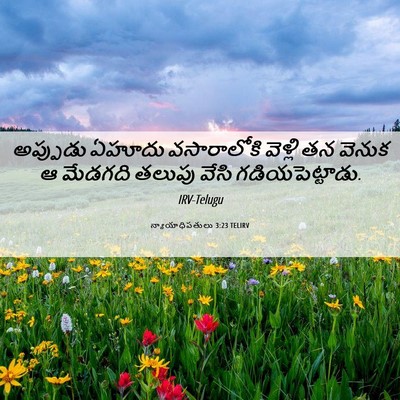 Picture 06 - న్యాయాధిపతులు 3:23 TELIRV - అప్పుడు ఏహూదు - Bible Verse Picture