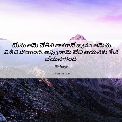 Picture 06 - మత్తయి 8:15 TELIRV - యేసు ఆమె చేతిని - Bible Verse Picture
