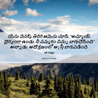 Picture 06 - మత్తయి 9:22 TELIRV - యేసు వెనక్కి - Bible Verse Picture