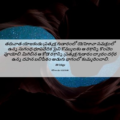 Picture 06 - లేవీకాండం 4:18 TELIRV - తరువాత యాజకుడు - Bible Verse Picture