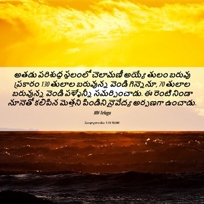 Picture 06 - సంఖ్యాకాండం 7:13 TELIRV - అతడు పరిశుద్ధ - Bible Verse Picture