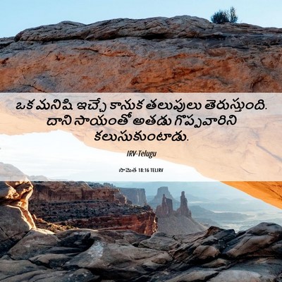 Picture 06 - సామెత 18:16 TELIRV - ఒక మనిషి ఇచ్చే - Bible Verse Picture