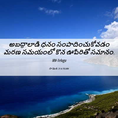 Picture 06 - సామెత 21:6 TELIRV - అబద్ధాలాడి ధనం - Bible Verse Picture