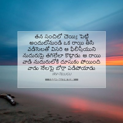 Picture 07 - 1 సమూయేలు 17:49 TELIRV - తన సంచిలో చెయ్యి - Bible Verse Picture