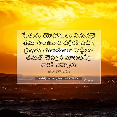Picture 07 - అపొస్తలుల కార్యములు 4:23 TELIRV - పేతురు యోహానులు - Bible Verse Picture
