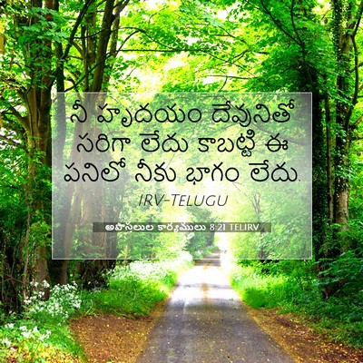 Picture 07 - అపొస్తలుల కార్యములు 8:21 TELIRV - నీ హృదయం దేవునితో - Bible Verse Picture