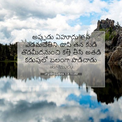 Picture 07 - న్యాయాధిపతులు 3:21 TELIRV - అప్పుడు ఏహూదు తన - Bible Verse Picture