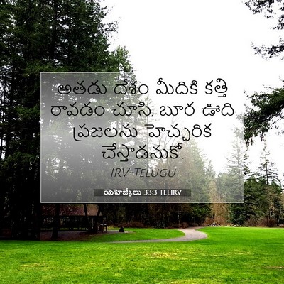 Picture 07 - యెహెజ్కేలు 33:3 TELIRV - అతడు దేశం మీదికి - Bible Verse Picture