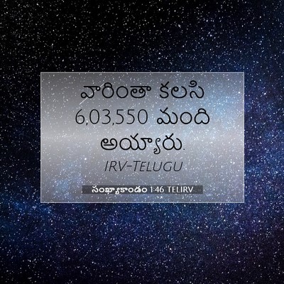 Picture 07 - సంఖ్యాకాండం 1:46 TELIRV - వారింతా కలసి 6,03,550 - Bible Verse Picture