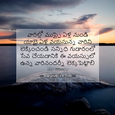 Picture 07 - సంఖ్యాకాండం 4:30 TELIRV - వారిల్లో ముప్ఫై - Bible Verse Picture