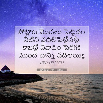 Picture 07 - సామెత 17:14 TELIRV - పోట్లాట మొదలు - Bible Verse Picture