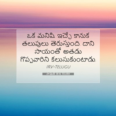 Picture 07 - సామెత 18:16 TELIRV - ఒక మనిషి ఇచ్చే - Bible Verse Picture